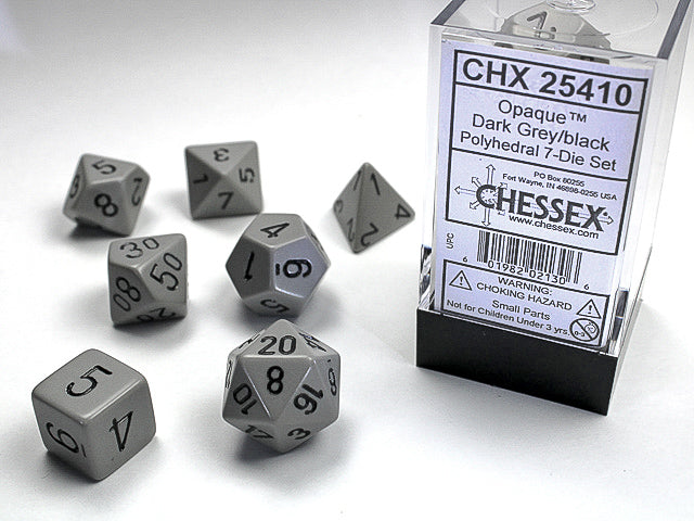 Chessex: 25410 Opaque Dark Grey - Black Polythedral (7 Dice Set)