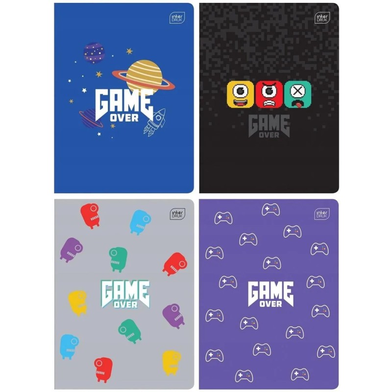 A5 Notebook, 32 sheets, three-line ruling, Interdruk "Game Over" (Set of 4)