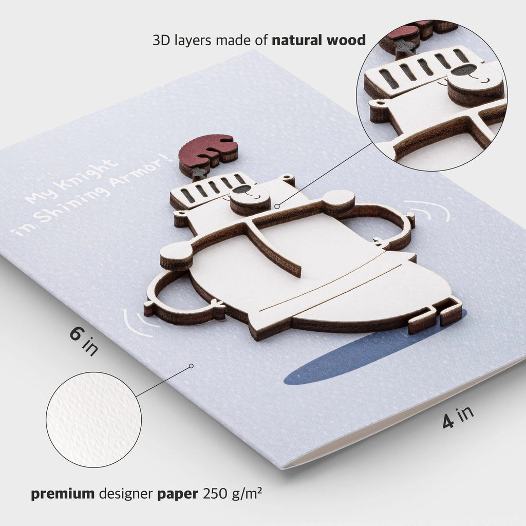 Handmade 3D Wooden Romantic Card – Knight Bear Love Card