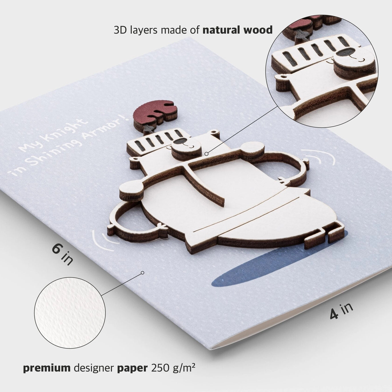 Handmade 3D Wooden Romantic Card – Knight Bear Love Card