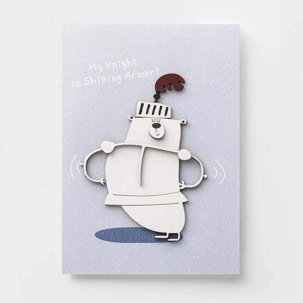 Handmade 3D Wooden Romantic Card – Knight Bear Love Card